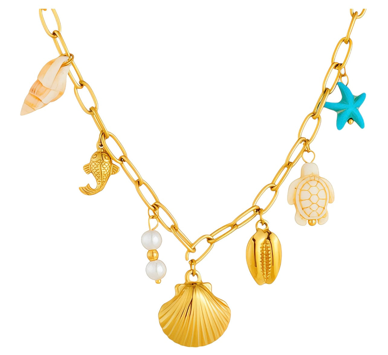 Seashells Necklace – 18K Gold-Plated Steel (Waterproof)