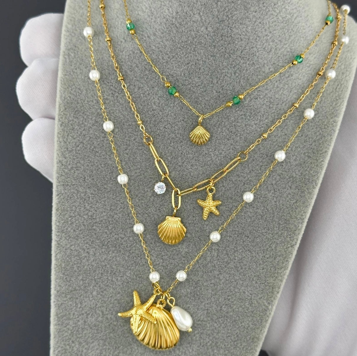 Starfish & Seashell Layered Necklace – 18K Gold Plated