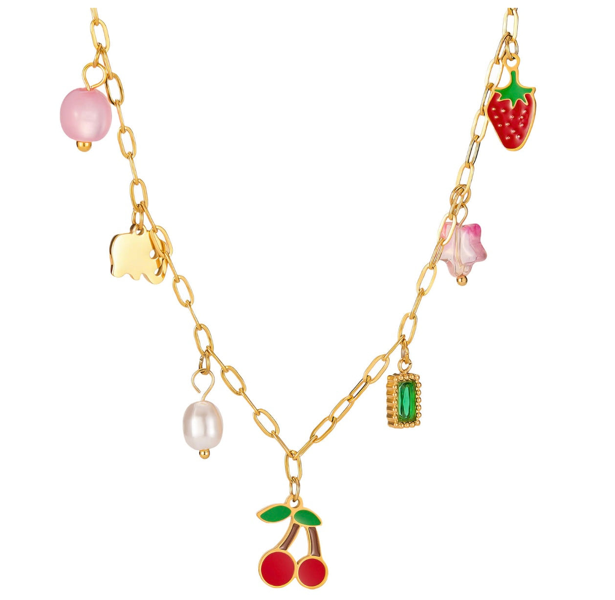 Title: Cherry Necklace – 18K Gold Plated Steel