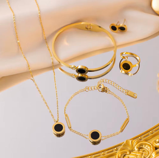 Black Roman Numeral Jewelry Set – Waterproof 18K Gold Plated