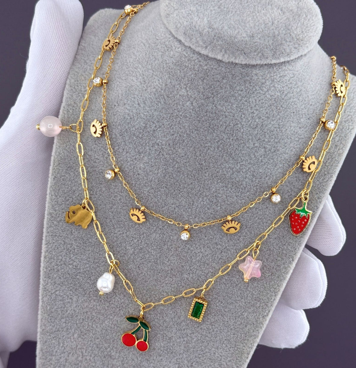 Title: Cherry Necklace – 18K Gold Plated Steel