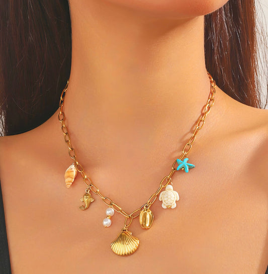 Seashells Necklace – 18K Gold-Plated Steel (Waterproof)