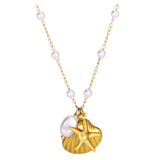 Starfish & Seashell Layered Necklace – 18K Gold Plated
