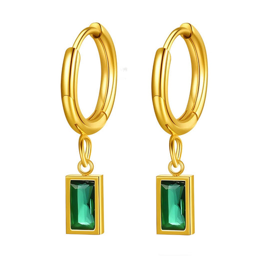 Emerald Drop Earrings – 18K Gold Plated Steel