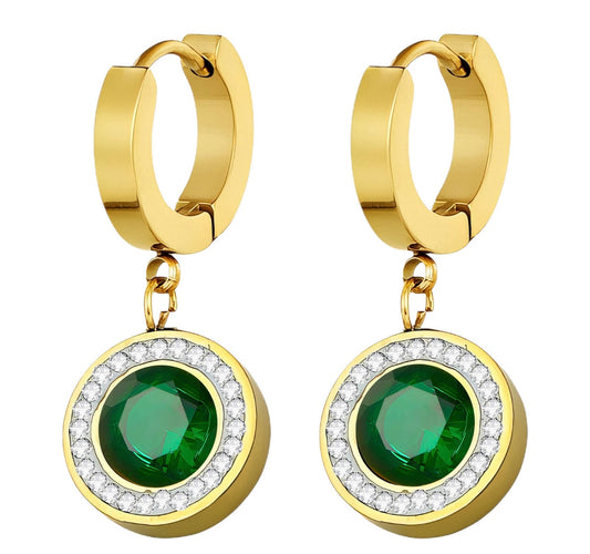 Emerald Circle Hoop Earrings – 18K Gold Plated