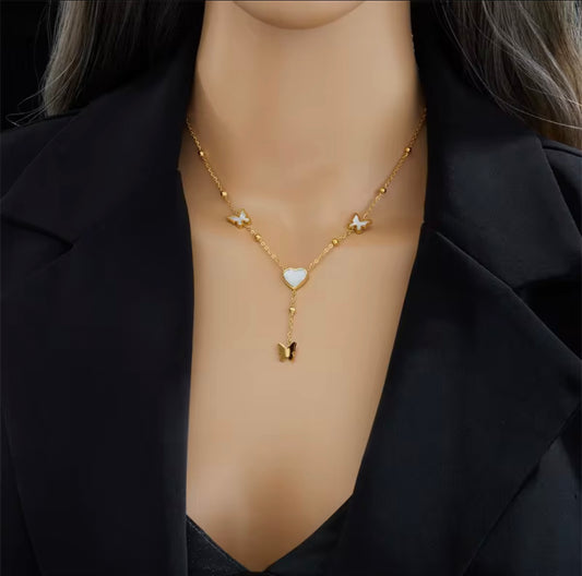 18K Gold Plated Butterfly & Heart Necklace